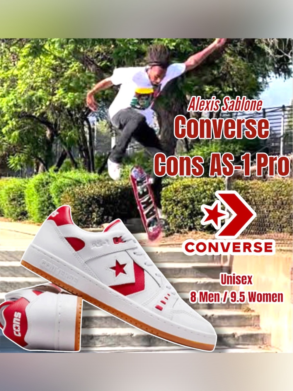 Converse Cons AS-1 Pro White/Red/White Shoes
Unisex Size 8Men / 9.5 Women